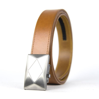 Kožený opasok s automatickou prackou NICKEL POLYGON - Koňaková