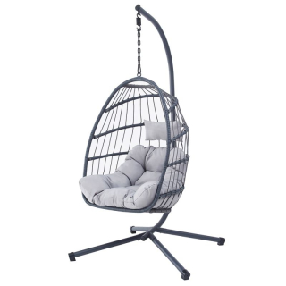 Záhradné závesné kreslo, kov, polyratan, sivé, AZ-V1269 GREY