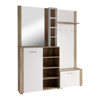 Predsieňová zostava, 150cm, biela, dub artisan, FANDU