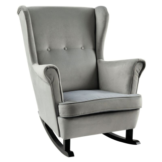 Hojdacie kreslo, ušiak, drevo čierne, svetlosivá látka, TEJA