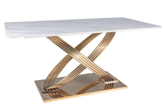 Jedálenský stôl, 160x90cm, keramika, biely, zlatý, Signal, HERMES