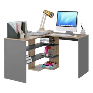 Rohový PC stôl, 120x120cm, dub artisan, grafit, TAMARI