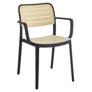 Stohovateľná stolička, čierny a béžový plast, KARDOS TYP 2