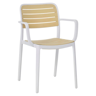 Stohovateľná stolička, biely a béžový plast, KARDOS TYP 2