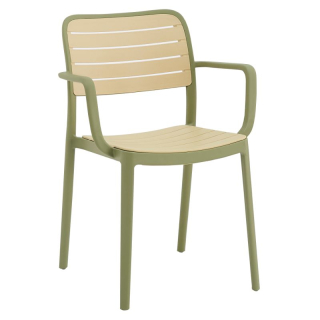 Stohovateľná stolička, zelený a béžový plast, KARDOS TYP 2