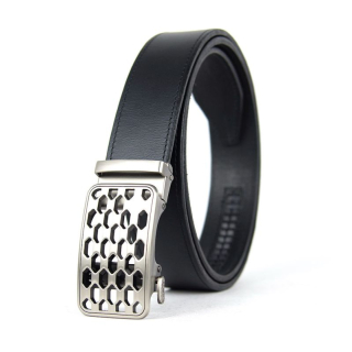 Kožený opasok s automatickou prackou NICKEL CHAIN, čierna