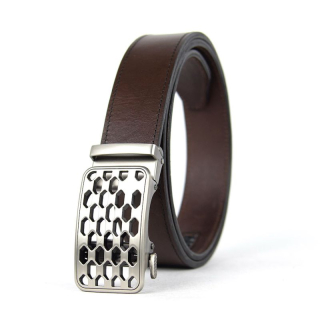 Kožený opasok s automatickou prackou NICKEL CHAIN,  tmavo hnedá