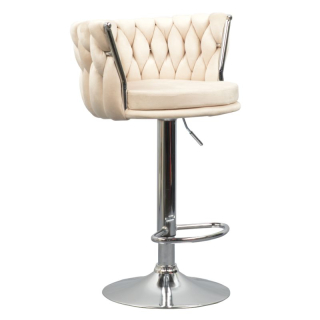 Dizajnová barová stolička, béžová Velvet látka, noha chróm, BRIN