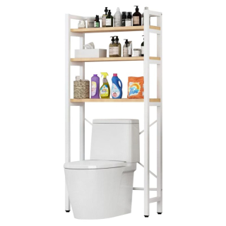 Regál nad WC, 63cm, dub natural, biely, BALRAM