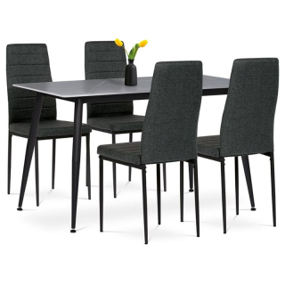 Jedálenský set 1+4, 130x70cm, keramika, sivý, látka čierna, ASE-1001 BK2