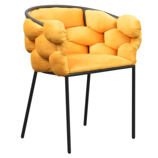 Jedálenské kreslo, žltá Velvet látka, nohy kov čierny, DOROTA