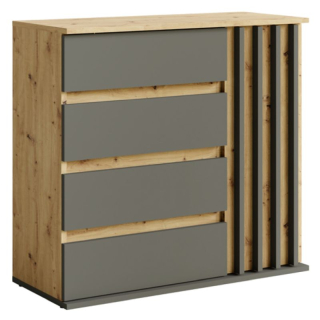 Komoda, 80cm, kombinovaná, grafit, dub artisan, DERIS 1D4S