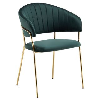 Dizajnové jedálenské kreslo, tmavozelená Velvet látka, nohy gold chróm zlatý, DASMIN TYP 1