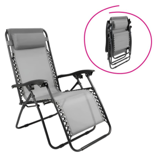 Záhradné, polohovacie kreslo, látka svetlosivá, kov čierny, GERALD NEW