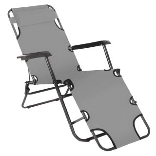 Záhradné, polohovacie kreslo, látka sivá, kov čierny, REGED
