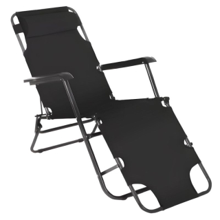 Záhradné, polohovacie kreslo, látka čierna, kov čierny, REGED