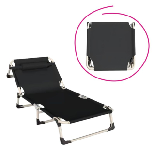 Záhradné lehátko, látka čierna, kov béžový, BOVRY