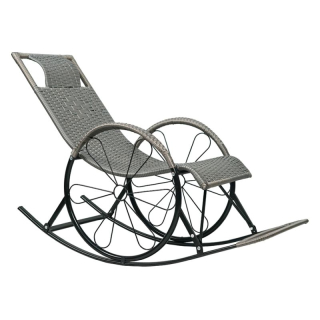 Hojdacie kreslo, kov čierny, sivý umelý ratan, ROKIN