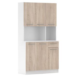 Šesťdverový kredenc, 100cm, biely, dub sonoma, PELION NEW