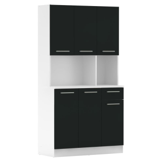 Šesťdverový kredenc, 100cm, biely, čierny, PELION NEW