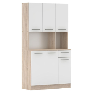 Šesťdverový kredenc, 100cm, dub sonoma, biely, PELION NEW