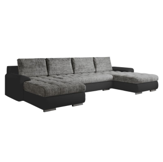 Univerzálna sedacia súprava, ekokoža čierna, látka sivý melír, TOLITA U UNI