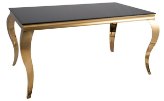 Jedálenský stôl, 150x90cm, sklo, čierny, zlatý, PRINCE GOLD 150