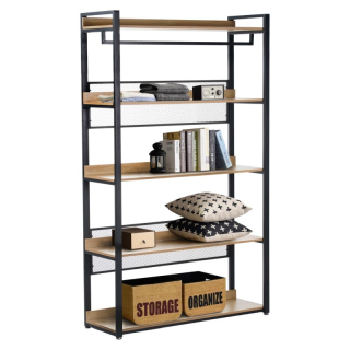 Regál, 120cm, 5-policový, dub, čierny, KILOS NEW TYP 3