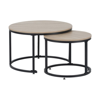 Konferenčné stolíky, set 2 ks, 70x70cm, dub sonoma, čierny, TARNI