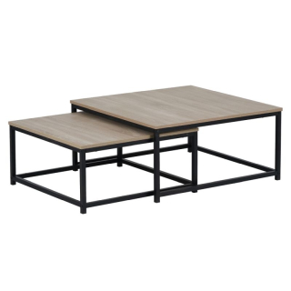 Konferenčné stolíky, set 2 ks, 75x75cm, dub sonoma, čierny, KASTLER 2 NEW TYP 1