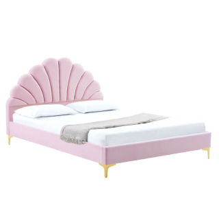 Posteľ, 140x200, s roštom, ružová, látka, ISADORA