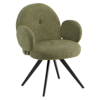 Otočná stolička, čierny kov, zelená látka Bouclé, VASALA