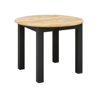 Jedálenský stôl, okrúhly, 103cm, rozkladací, DTD, dub craft zlatý, čierny, HARRY