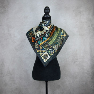 Módna hodvábna šatka ČIČMANY - ČIERNO-FAREBNÉ, 90 x 90cm, MADE IN SLOVAKIA
