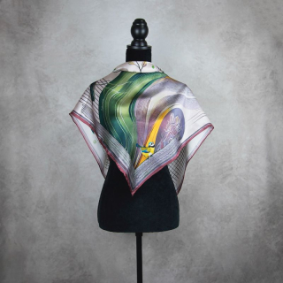 Módna hodvábna šatka SÝKORKA - PURPUROVÁ, 90 x 90cm, MADE IN SLOVAKIA
