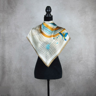 Módna hodvábna šatka SÝKORKA - KRÉMOVÁ, 90 x 90cm, MADE IN SLOVAKIA