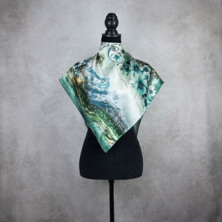 Módna hodvábna šatka VYSOKÉ TATRY - MÄTOVÉ, 90 x 90cm, Made in Slovakia