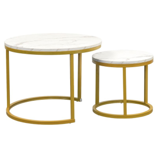 Konferenčné stolíky, set 2 ks, 60x60cm, zlatý, imitácia mramoru, DAMON