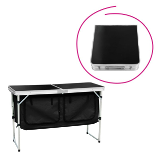 Skladací, kempingový stôl s organizérom, 120x47cm, hliník, MDF, látka, KEPI TYP 3