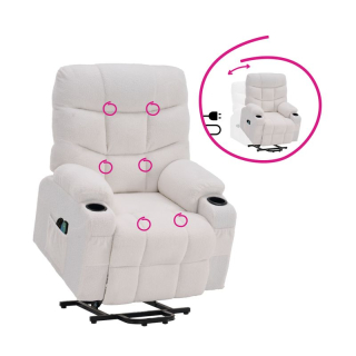 Masážne, polohovacie kreslo, biela látka, HUDSON