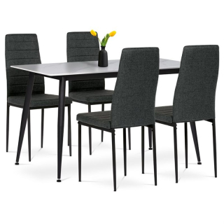 Jedálenský set 1+4, 130x70cm, keramika, biely, látka čierna, ASE-1004 BK2