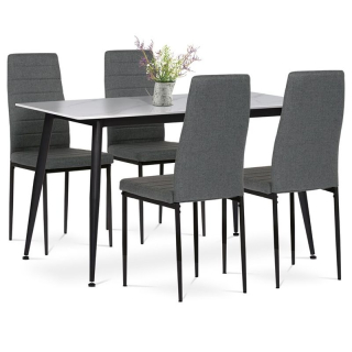Jedálenský set 1+4, 130x70cm, keramika, biely, látka sivá, ASE-1004 GREY2