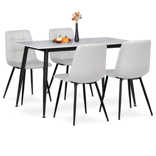 Jedálenský set 1+4, 130x70cm, keramika, biely, látka biela, ASE-1038 WT2
