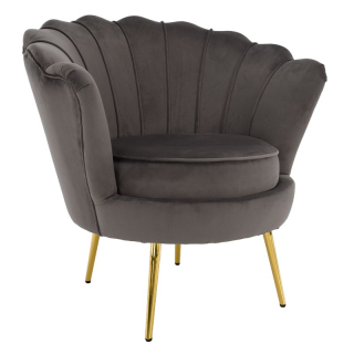 Kreslo Art-deco, kov gold chróm zlatý, sivohnedá Velvet látka, NOBLEO