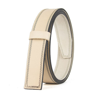 Kožený remeň pre opasky s prackou na brzdu, šírka 3.5cm, prírodná farba s čiernym dvojitým prešívaním