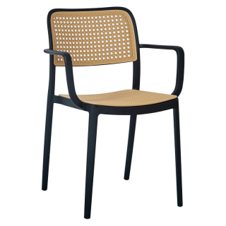 Stohovateľná stolička, čierny a béžový plast, RAVID NEW TYP 2