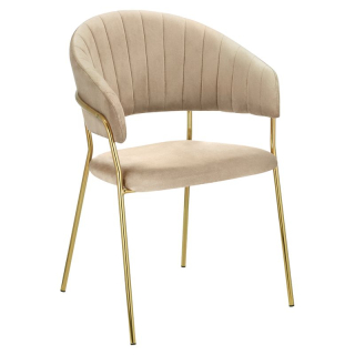 Dizajnové jedálenské kreslo, béžová Velvet látka, nohy gold chróm zlatý, DASMIN NEW TYP 1