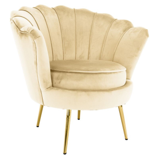 Kreslo Art-deco, béžová Velvet látka, kov gold chróm zlatý, NOBLEO