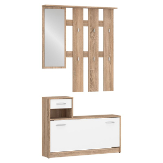 Predsieňová zostava, 100cm, dub sonoma, biela, VIRA-MECKI NEW