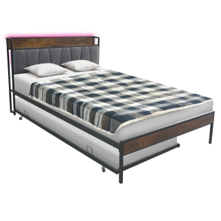 Posteľ, 140x200, s roštom, prístelka, čierna, sivá, NORDO